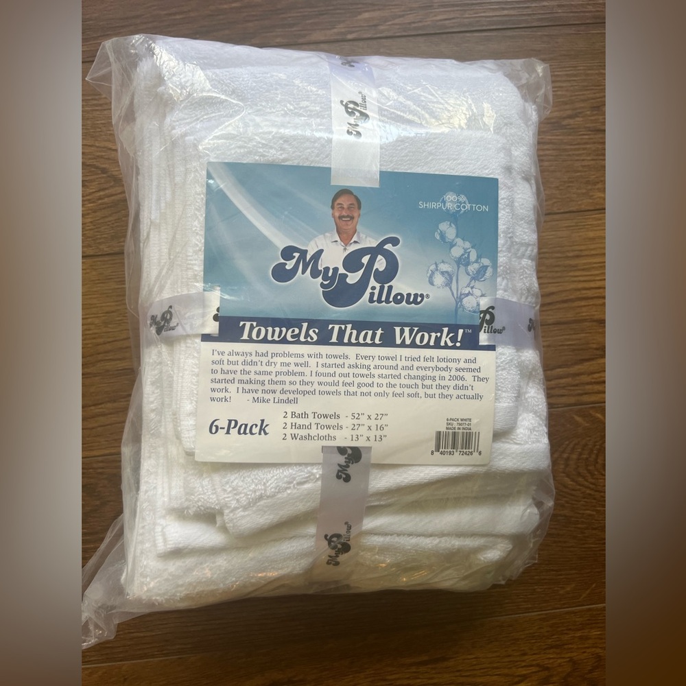 NWT MyPillow 6 piece towel set, white